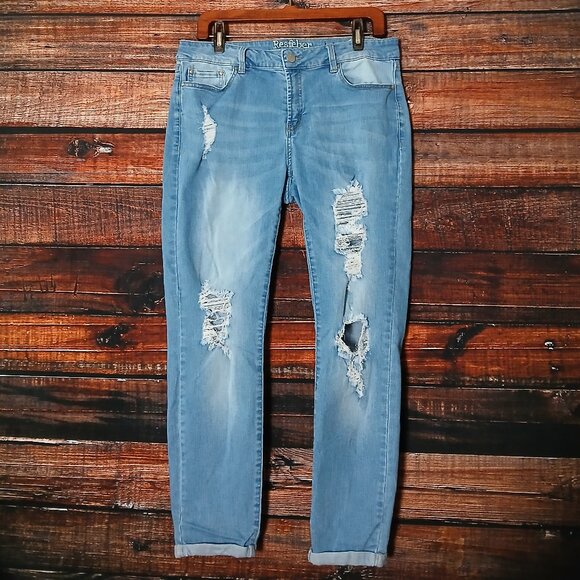 Resfeber Jeans 14 Skinny Boyfriend Cuffed Ankle Distressed Blue Denim Stretch - Picture 2 of 9